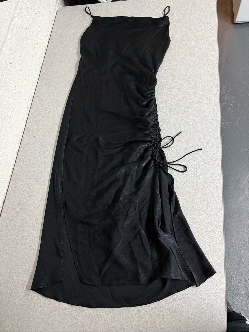 Zara Black Asymmetrical Ruched Slip Dress